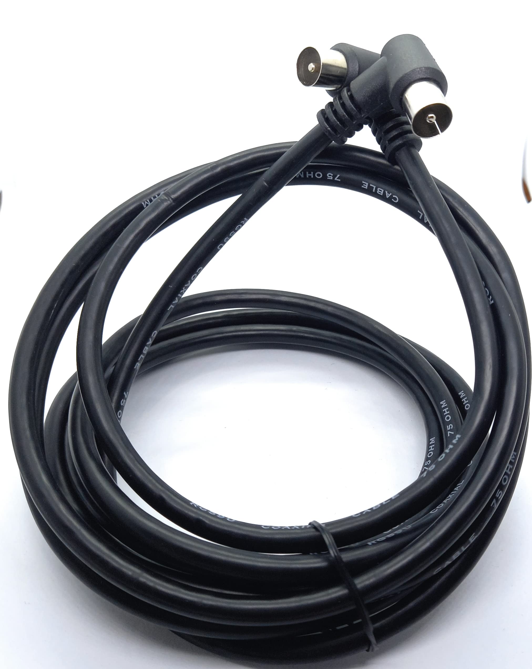 DRUT 3m TV RF Right Angle 90' Male Plug to Male Plug Coaxial TV Freeview Cable Lead 75 Ohm 10ft Black