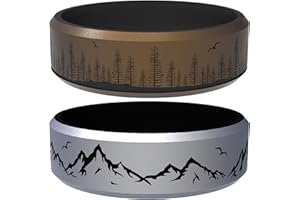 icooci 2/1 Paks Wilderness Collection Engraved Ring，Mountain, Forest ，Coco，Silicone Ring for Men and Women - Silicone Wedding Band for Sports Activities, Breathable Comfort Fit