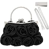 kilofly Rose Clutch Evening Purse Satin Small Bag with Detachable Strap Money Clip