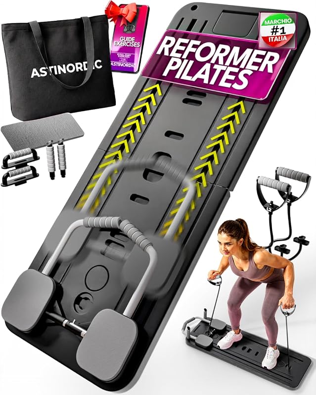 Pilates Reformer Pieghevole per Casa con Accessori + Guida 10 Esercizi | Mini Reformer Pilates | Tavola Board Multifunzionale | Attrezzi Fitness Casa | Kit Completo Home Gym