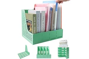 ZQS Plastic Magazine File Holder, Desk Organizer File Folder for Office Organization and Storage, Sturdy Binder Organizer with 4 Vertical Compartmente，Desktop Accessories for Office Storage