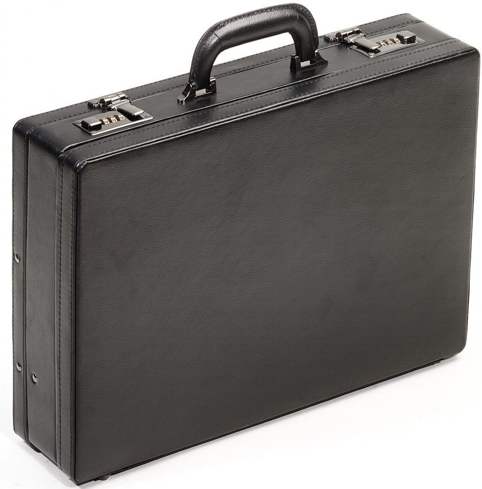 Briefcase Attaché Case Leather Black Expandable Number Lock