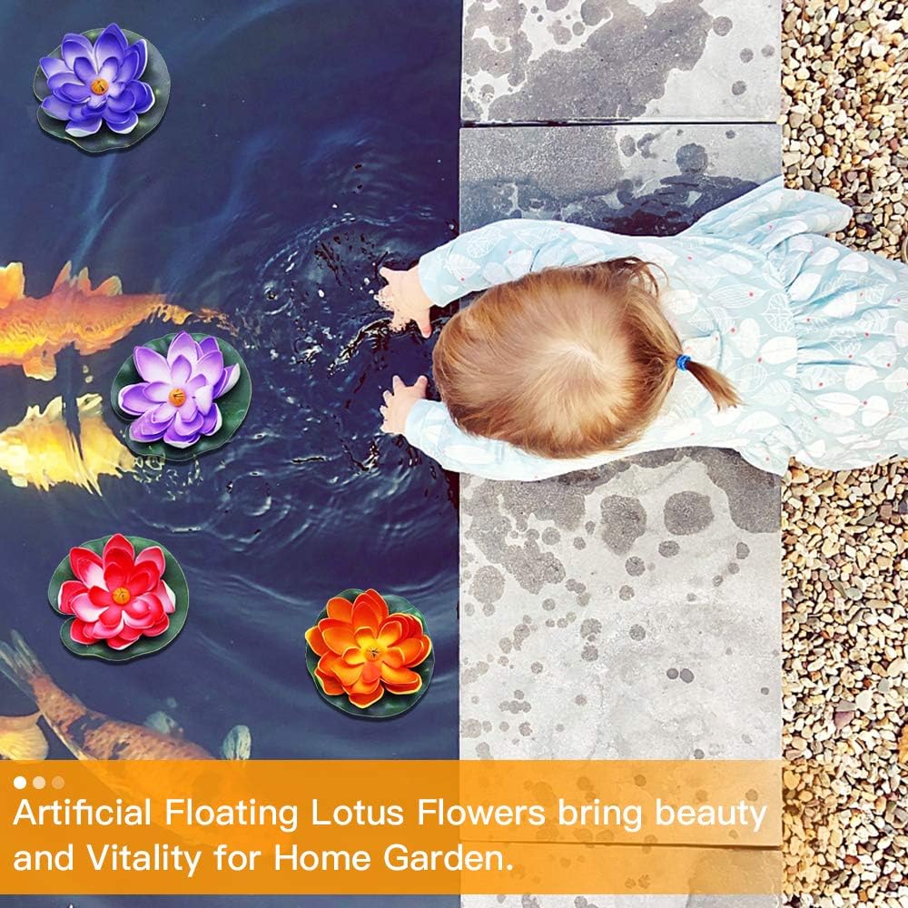 PEAK-EU 5 Pcs Artificial Foam Lotus Artificial Pond Floating Plants Waterproof Lotus Flower for Garden Pond Fountain Aquariums Decoration - Image 3
