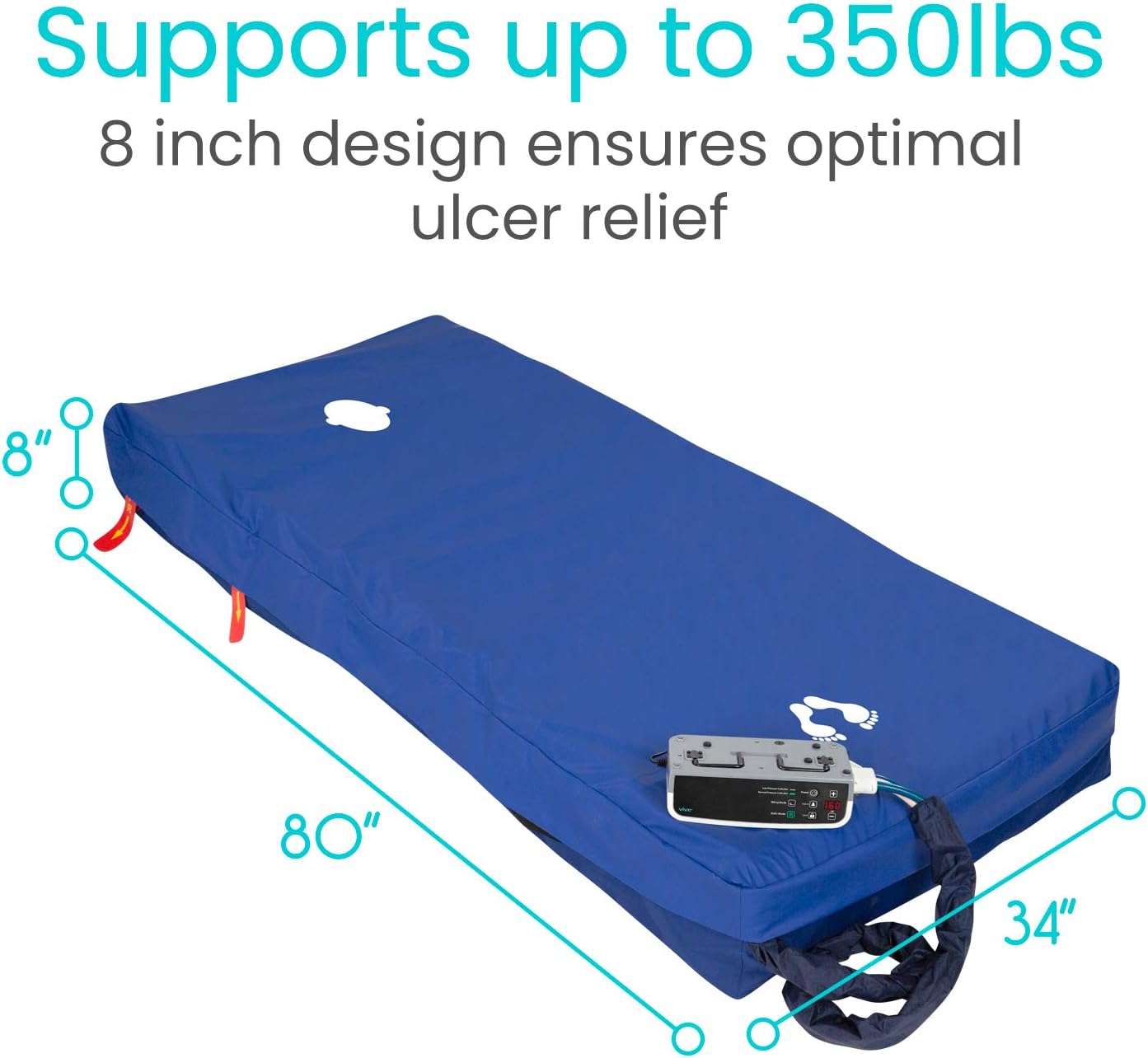 Vive 8" Alternating Pressure Mattress - Low Air Loss Hospital Replacement Mattress - Medical Bed Topper for Pressure Ulcers and Bed Sores - Variable, Inflatable Pressure Pump System: Health & Personal Care
