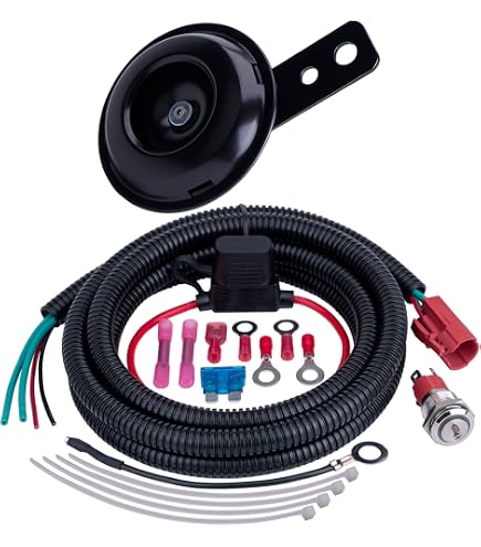 Universal 12V ATV/UTV Horn Kit – Loud 410HZ Electric Horn With Blue LED Rocker Switch, Fits Polaris, Can-Am, Kawasaki & More