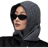 ACUSHLA 100% Merino Wool Fashion Balaclava for Women Soft Warm Light Hooded Scarf Knitted Hat and Scarf in One
