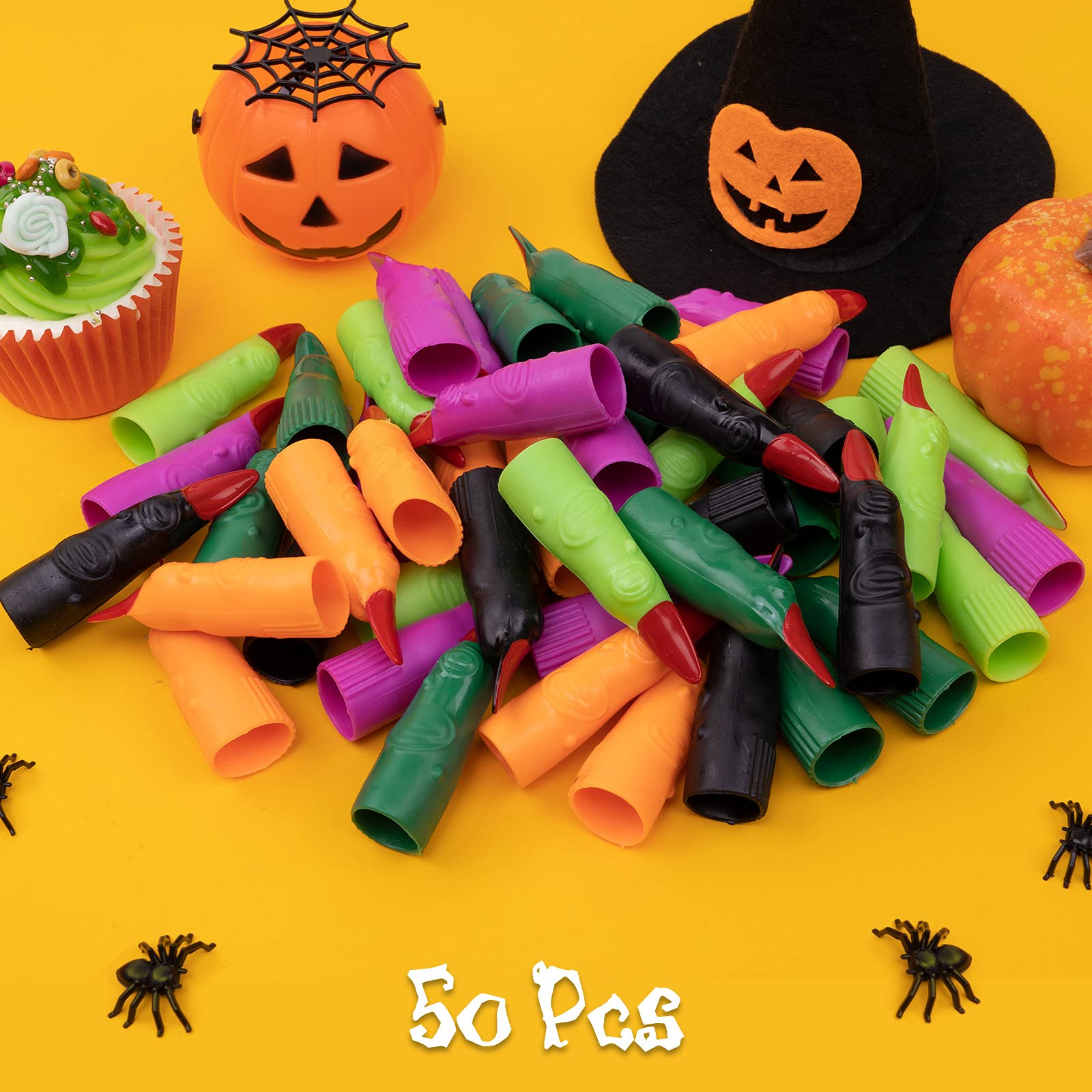 50 Pcs Finger Pointers for Kids Reading Multicolor Witch Fingers, Finger Nail Covers for Kindergarteners Young Readers Masquerade Cosplay Costume Party Decorations