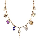 Chicgrowth Gold Charm Necklace for Women Gold Plated Chain Pendant Necklace with Cute Dangle CZ Love Heat Lock Key Star Clover Cross Pendant Adjustable Trendy Y2K Party Jewelry Gift for Teen