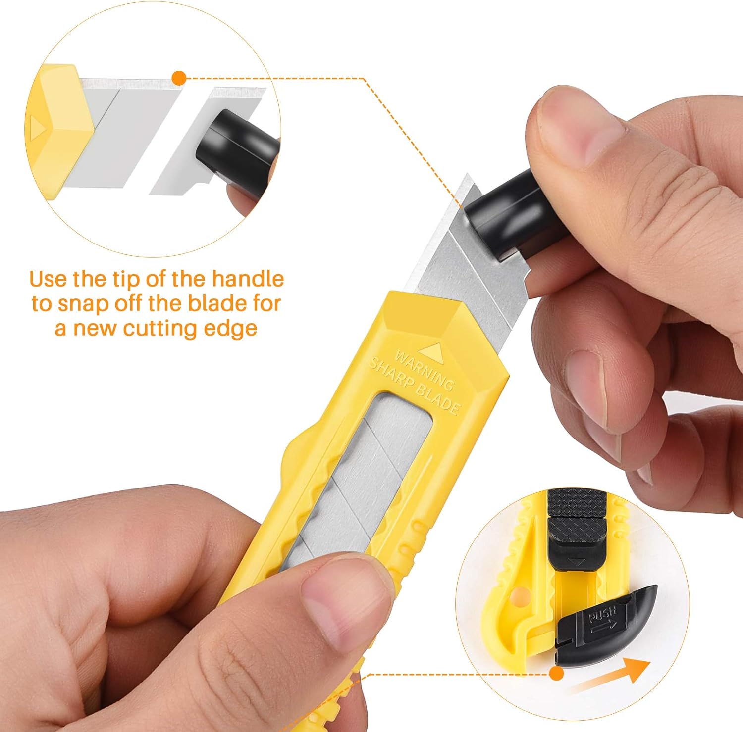12-Pack Utility Knife, 18mm Wide Blade Retractable Box Cutter for Cartons, Cardboard and Boxes, Suitable for Office, Arts Crafts and Home Use (2 Permanent Markers Included) - - 