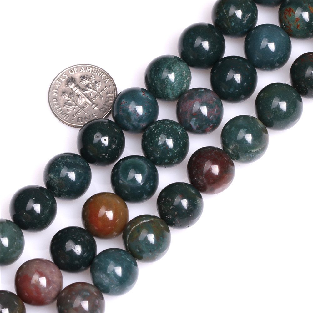 12mm Dark Green Blood Semi Precious Gemstone Round Loose Beads for Jewellery Making DIY Handmade Craft Supplies 15"