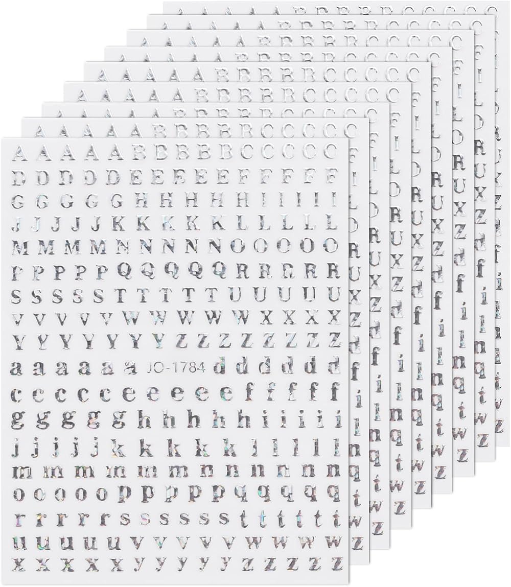 sourcing map Silver 3D Holographic Nail Letter Stickers 8 Sheets DIY Art