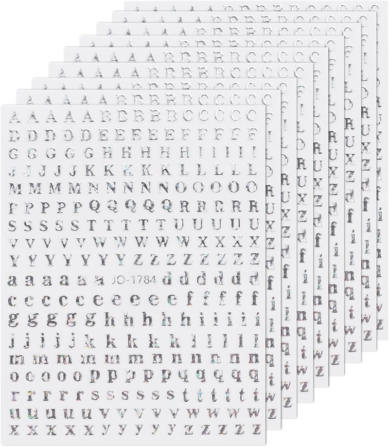 sourcing map Silver 3D Holographic Nail Letter Stickers 8 Sheets DIY Art
