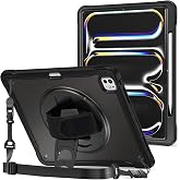ProCase Rugged Case for iPad Pro 13 inch M5 / M4 with Pencil Hold -Black | Heavy Duty Shockproof Rugged Cover with Hand Strap 360 Degree Rotatable Kickstand Protective for iPad Pro 13"