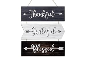 UBTKEY Thankful Grateful Blessed Wall Decor for Living Room, Wooden Rustic Wall Hanging Plaques Home Wall Decorations for Bedroom Kitchen Dining Room, 13.7" W x 15.3" H