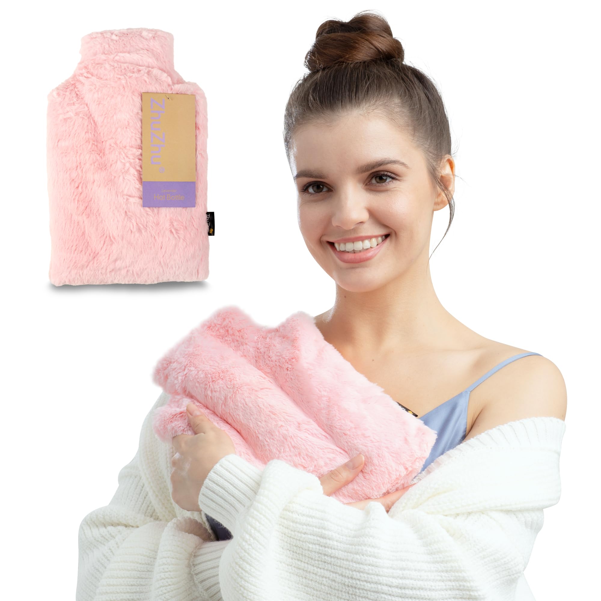 Zhu-Zhu Plush Hot Bottle Body Warmer - Microwavable Wheat Bag - Microwave Heat Pad with Lavender (Pink)
