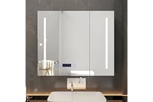 SogesHome Bathroom Medicine Cabinet with LED Lights and Mirror Wall Mount Make up Mirror Cabinet with Double Touch Switches f