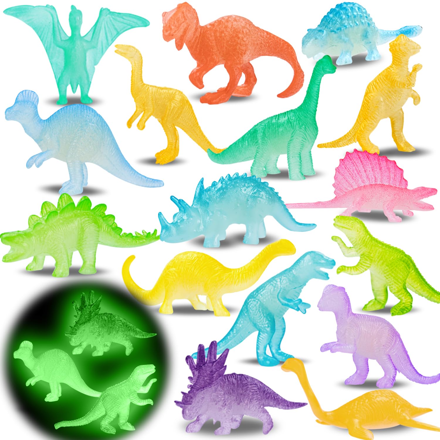 Photo 1 of 16PCS Glow in Dark Mini Dinosaur Figures for Kids Birthday Party Favors Supplies Dino Cupcake Topper Decoration Goodie Treat Bag Stuffers Pinata Fillers Treasure Carnival Prizes Small Bulk Toy Trinket