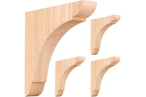 DERTE 4 Pcs Wood Corbels Shelf Brackets for Countertop 6" L x 6" W x 1.18" T Natural Rubber Wood with Hanging Hook for Bookshelves Kitchen Cabinets Bar Shelving (Nature)
