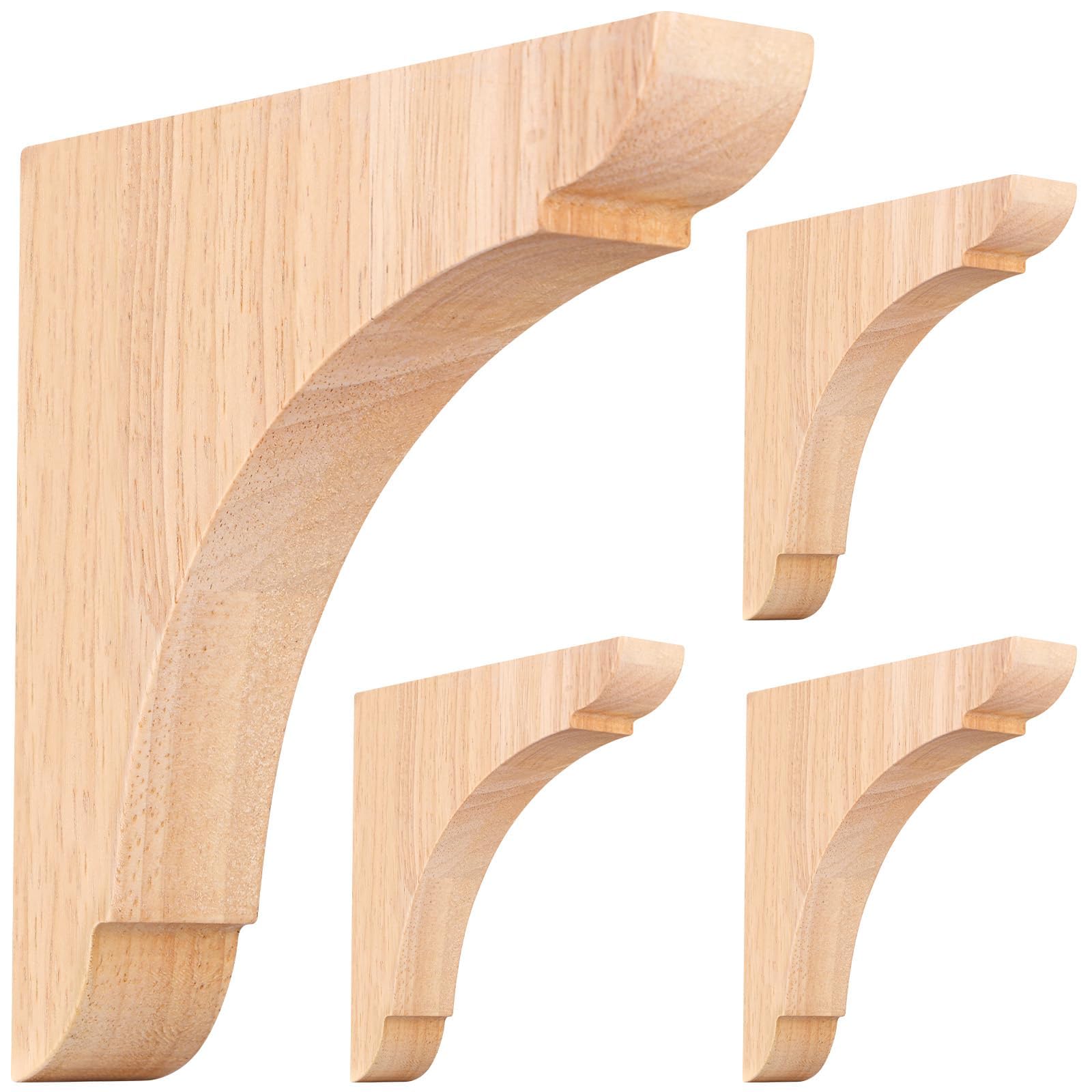 Photo 1 of 4 Pcs Wood Corbels Shelf Brackets for Countertop 6" L x 6" W x 1.18" T Natural Rubber Wood with Hanging Hook for Bookshelves Kitchen Cabinets Bar Shelving (Nature)