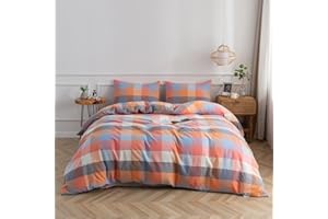 FREIUOKE Colorful Duvet Cover 100% Washed Cotton Duvet Cover,Luxury Soft Bedding with Zipper Closure.Solid Color Pattern Duvet Cover Full Size 1 Piece（80x90 Inch）
