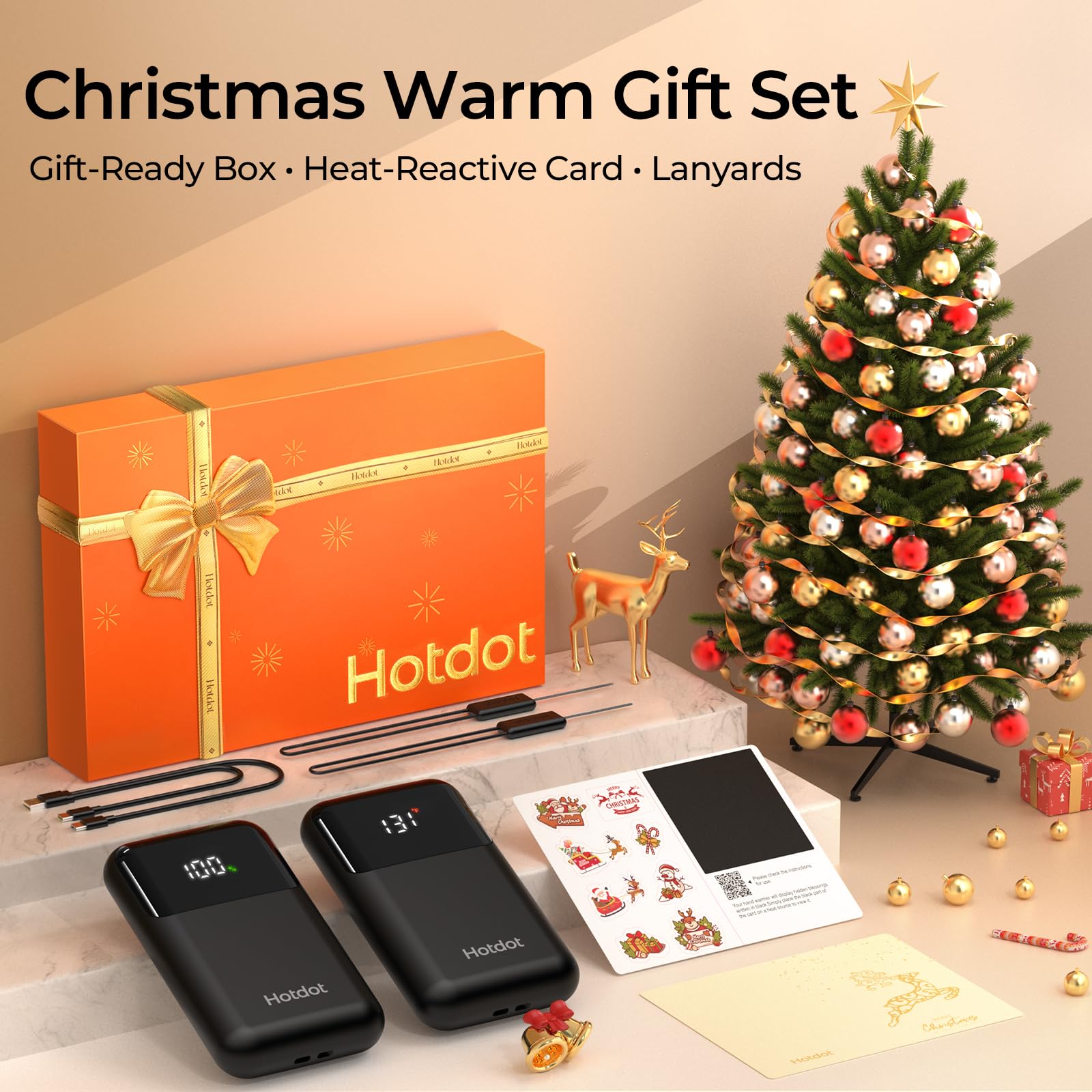 Hotdot Hand Warmers Rechargeable, Heat Levels (104–131°F), Real-Time Temp & Battery Display, Electric Hand Warmers, Fast Heating, Fits in Gloves/Pocket, Gifts for Women & Men