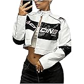 SOLY HUX Women's Faux Leather Zip Up Crop Jackets Graphic Long Sleeve Shirts Motorcycle Outerwear