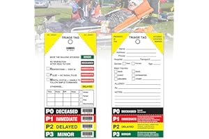 BAOZENP Triage Tag Card for First Aid & Emergency Response - Perforated Injury Level Sections, Random Start Sequential Numbering with Bar Code, 8" x 4" (10)