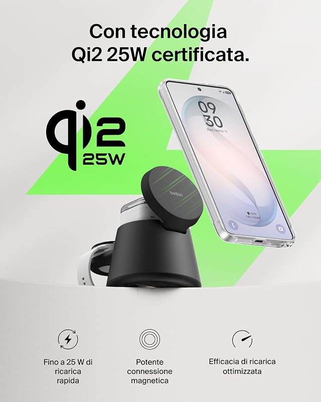 UltraCharge Caricatore Wireless Qi2 25W 3 in 1 - Nero