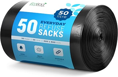 EcoBag Extra Strong Heavy Duty Refuse Sacks 50L 30μm Recyclable Bin Bags