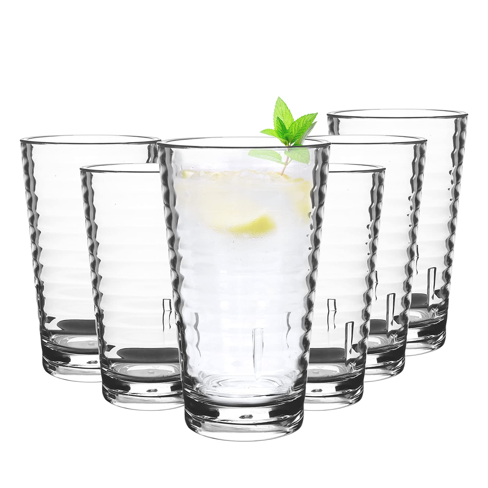 Jodsen 6Pcs 385ml Plastic Glasses,Acrylic Plastic Water Tumblers Reusable Tumblers Cups Acrylic Drinking Glasses for Camping, BBQ and Outdoor Usage Acrylic Drink Tumblers for Adults Clear