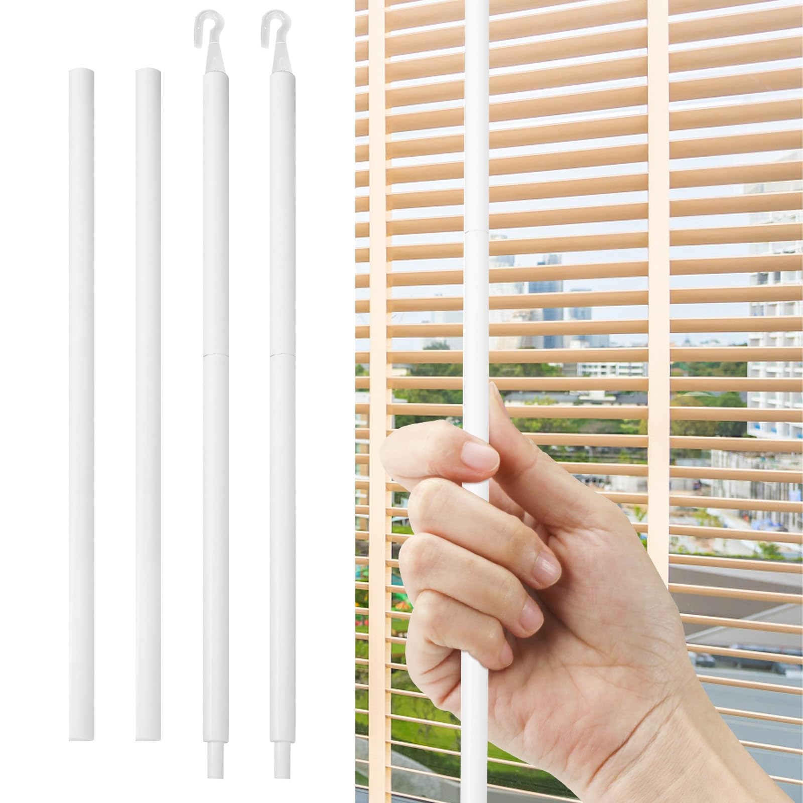 Lucxhcky 2 Sets Blind Wand Replacement with Hook, Blind Opener Horizontal Window Blinds Vertical Blinds for Windows, Blind Parts Curtain Wand White Mini Blinds (60cm)