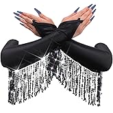 GEMILY Fringe Sequin Long Gloves Fingerless 1920s Tassel Glitter Gloves for Women (black)