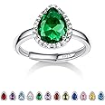 925 Sterling Silver Birthstone Rings for Women Girls with Clear 2ct Heart/Round/Teardrop/Square Crystal, Solitaire Diamond Halo Open Bands Cubic Zirconia Rings Adjustable Size#6-#12