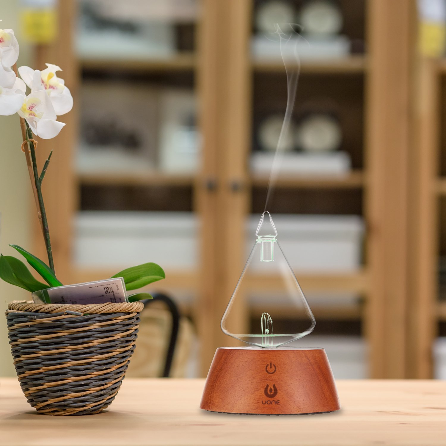 UONE Essential Oil Diffuser for Aroma Nebulizing, Waterless Aromatherapy Nebulizer - with Touch Button, Timer and 7 Color Changing LED lights, No Heat, No Water, No Plastic - Handmade Wood and Glass. : Beauty