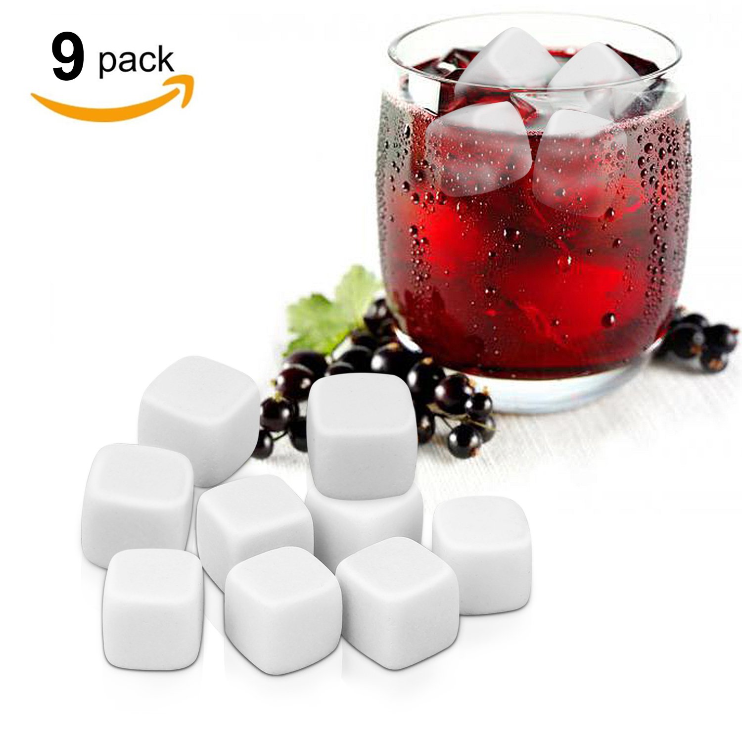 Whisky Stones, Proking 9 Pcs Gift Set Whisky Rocks Chilling Stones Reusable Granite Ice Cubes, Scotch Whisky Drinks Beer Wine Cooler, Best Gift For Whiskey Drinker, Husband, Dad, Men (white)