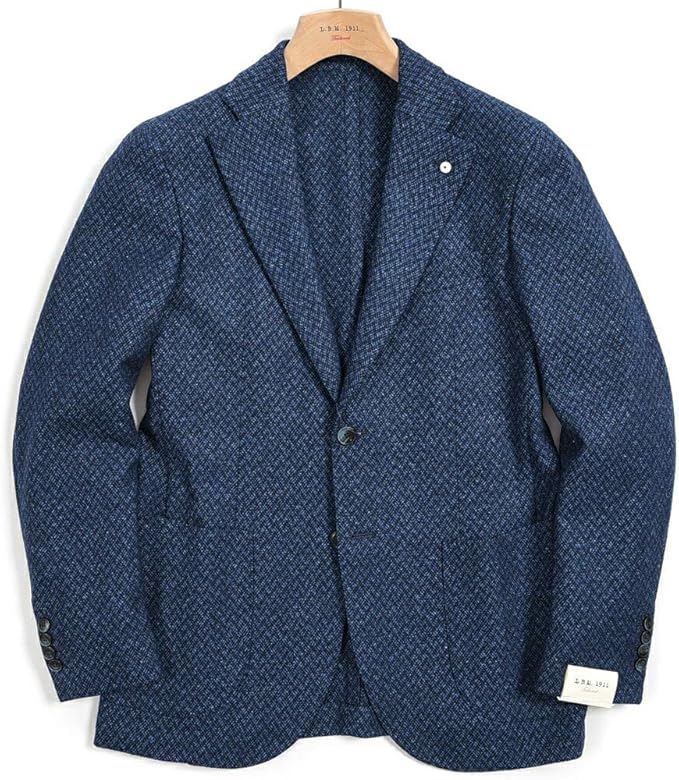 Amazon Co Jp エルビーエム 1911 テーラード ジャケット 2bシングル ノッチドラペル メンズ 秋冬 ウール シルク カシミヤ 織柄 ブルー イタリア ブランド イタリア製 並行輸入品 服 ファッション小物