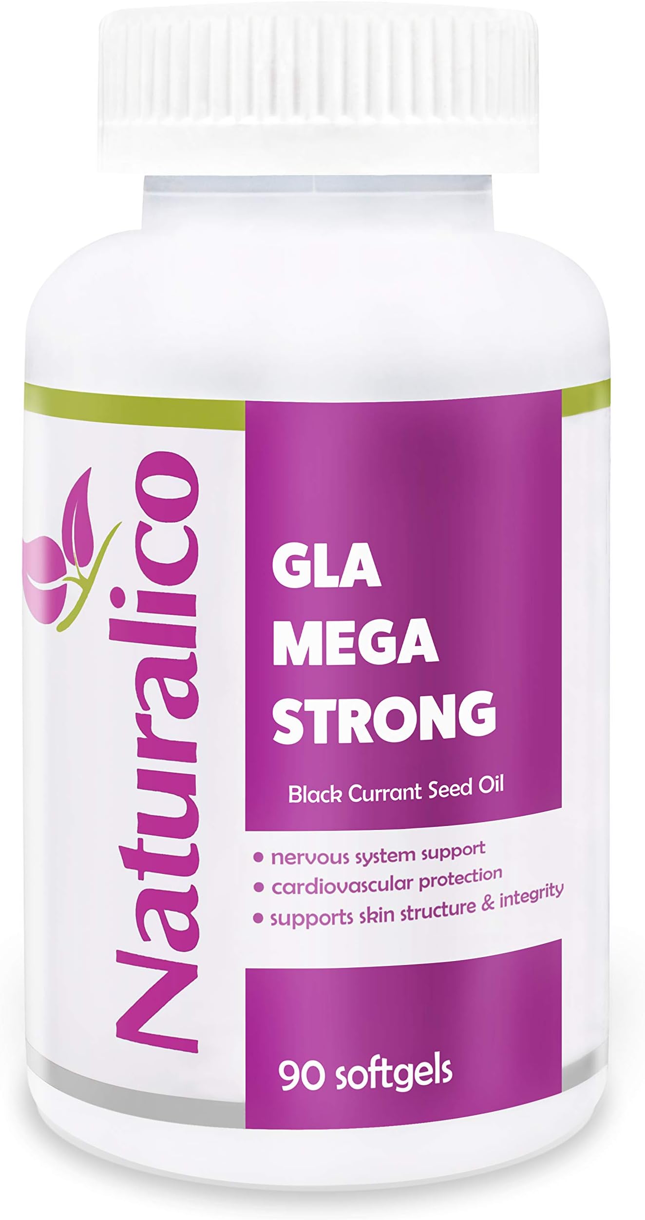 Naturalico GLA Mega Strong | 3000mg Pure Black Currant Seed Oil | for a Healthy Nervous System | 90 softgels for 30 Days