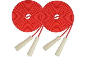 AUMCDIK Double Dutch Jump Rope 16 ft 2 Pack, Adjustable Long Skipping Rope with Wooden Handle, Multiplayer Team Jumping Rope for Kids Adults, Long Enough for 5-6 Jumpers