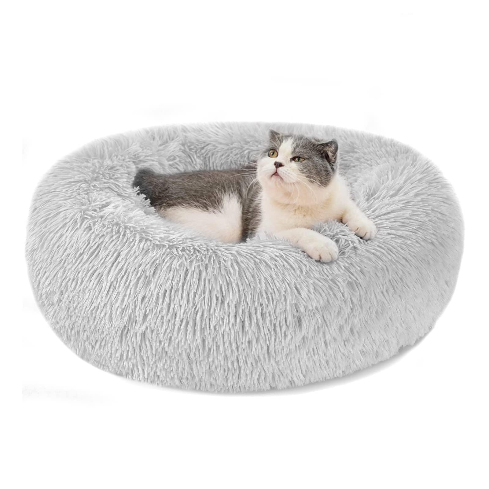Nepfaivy Calming Dog Cat Donut Bed - 15.75in Fluffy Plush Puppy Kitten Cuddler Round Bed, Warm and Soft Pet Cosy Anti Anxiety Beds with Non-Slip Bottom and Washable (S-40CM, Grey) — image 1