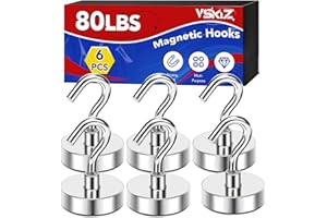 VSKIZ Heavy Duty Magnet Hooks, 80Lbs Extral Strong Magnetic Hooks for Cruise Cabins, 6Pack Magnets with Hooks for Hanging, Metal Magnetic Grill Hook Magnetic Hanger for Refrigerator, Toolbox, Storage