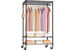 FUTASSI P6 Rolling Clothes Rack Heavy Duty, Clothing Racks for Hanging Clothes, Freestanding Garment Rack with Wheels, Portable Closet Rack Max Load 380 LBS, 35.5'' W x 14'' D x 74.6'' H, Black