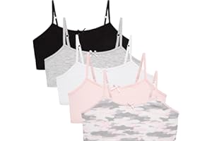 Rene Rofe Girls' Training Bras – 5 Pack Cotton Stretch Girls Cami Bralettes - Spaghetti Strap Training Bra for Girls (7-14)