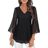 Timeson Women's 3/4 Sleeve Floral Blouses Shirts Double Layers V Neck Dressy Tunics Tops