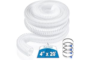 Hon&Guan 4" x 20' Dust Collection Hose, Flexible Clear Odorless PVC Dust Collector Hose with Carbon Steel Wire, Puncture Resistant Dust Hoses for Woodworking Dust Collecting System