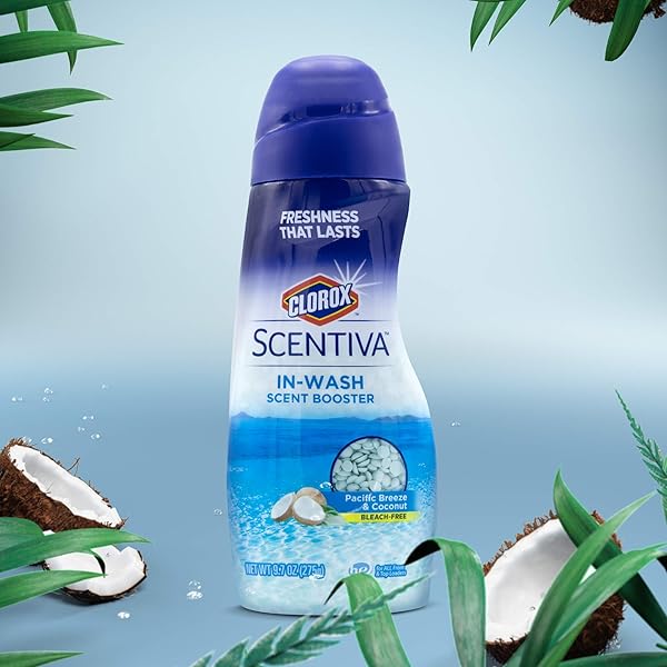 CLOROX SCENTIVA SCENT BOOSTER BEADS LAUNDRY FRESHENER, PACIFIC BREEZE & COCONUT – IN-WASH FRAGRANCE BOOSTER FOR CLOTHES, ODOR ELIMINATOR, LONG-LASTING FRESH SCENT BEADS – 9.7 OUNCE