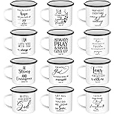 Mifoci Christian Enamel Mugs Gift for Church Inspirational Coffee Mugs with Handle Bible Verse Religious Camping Cups Church Party Favors Gifts for Clergy Pastor(White,12 Pcs)