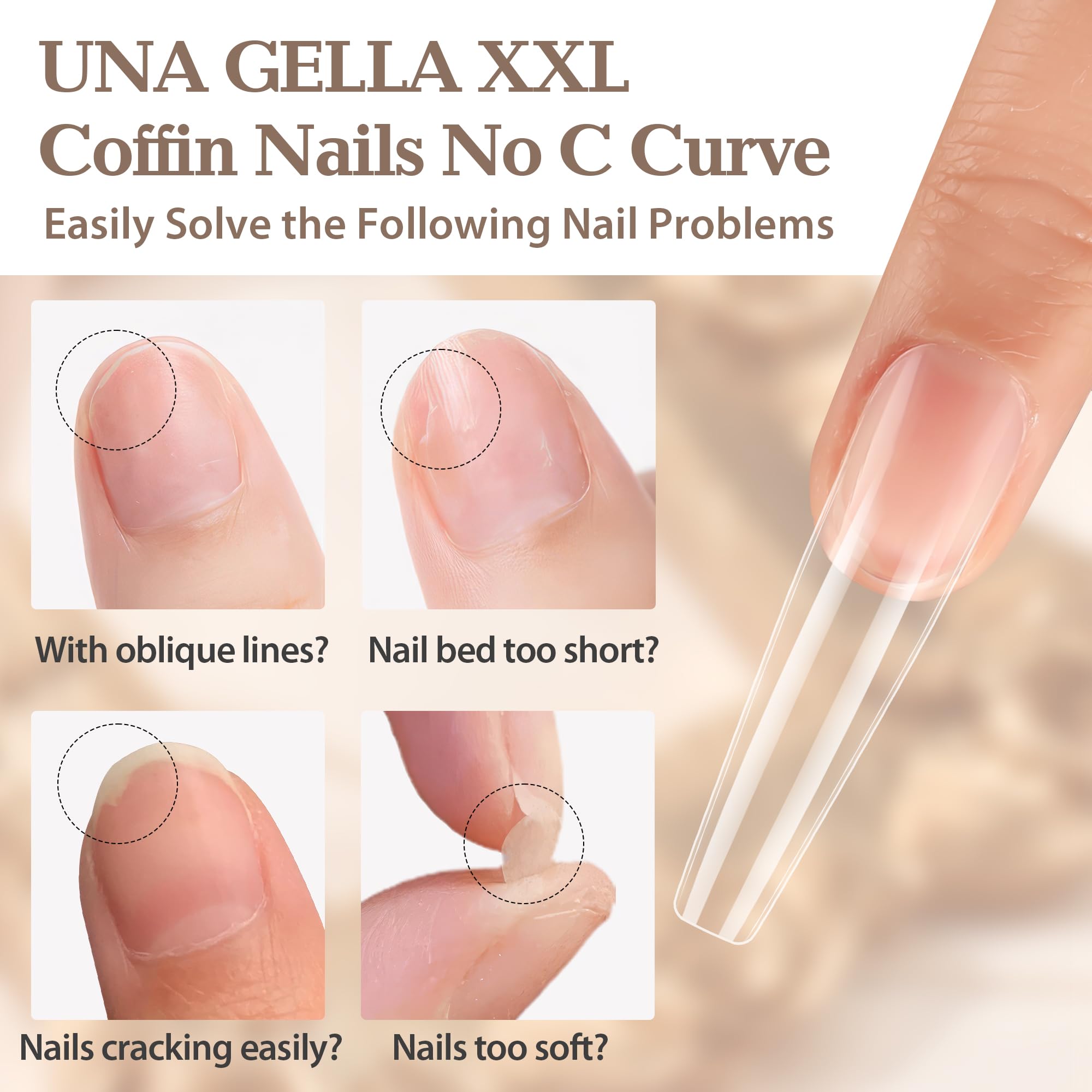 UNA GELLA Coffin Nails Tips Soft Gel Extra Long 216pcs XXL Full Nails Tips Coffin Shape Press On Nails No C Curve Full Cover Ballerina Nail Tip Full Clear False Fake Acrylic Nails with Case - Image 4