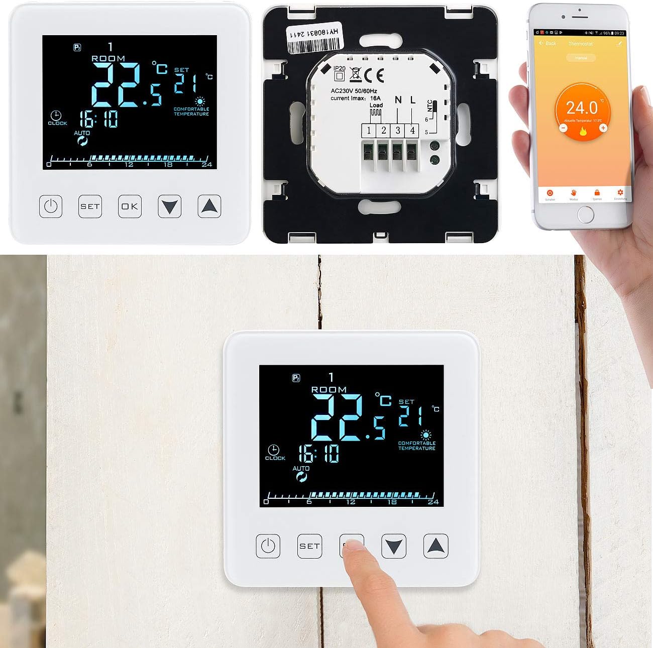 revolt WLAN Raumthermostat: WLAN-Thermostat Touch, Fußbodenheizungen, für Alexa &amp; Google Assistant (WiFi Thermostat)