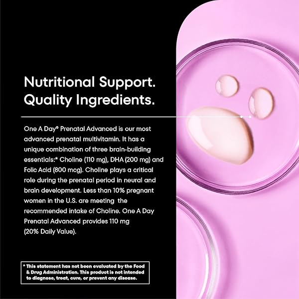 ONE A DAY PRENATAL ADVANCED- PRENATAL VITAMINS WITH FOLIC ACID, CHOLINE, DHA & IRON, PREGNANCY VITAMINS FOR WOMEN TO SUPPORT BABY’S DEVELOPMENT, 60+60 CT (120 TOTAL SET) (PACKAGING MAY VARY)