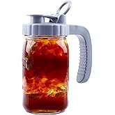 Mason Jar Pitcher 32 OZ With Pour Spout Lids Wide Mouth Breast Milk Pitcher 1 Quart Glass Milk Jug With Flip Cap Airtight & Leakproof Water Carafe For Fridge, Coffee, Iced Tea, Lemonade, Juice